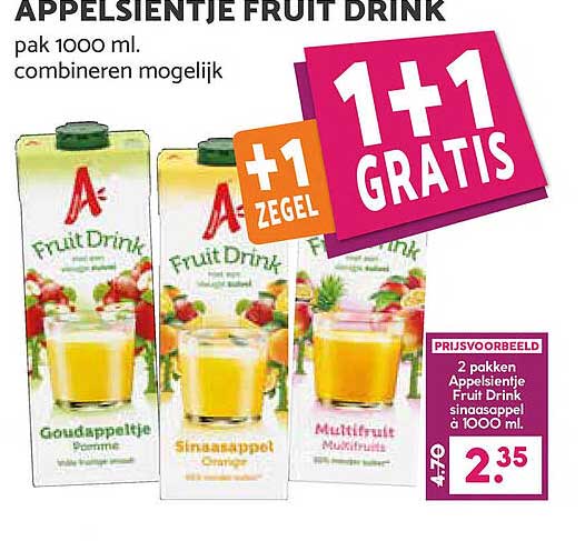 APPELSIENTJE FRUIT DRINK +1 ZEGEL 1+1 GRATIS