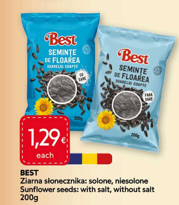 BEST Ziarna słonecznika: solone, niesolone Sunflower seeds: with salt, without salt 200g
