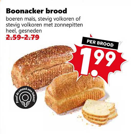 Boonacker brood boeren maïs, stevig volkoren of stevig volkoren met zonnebloempitten heel, gesneden