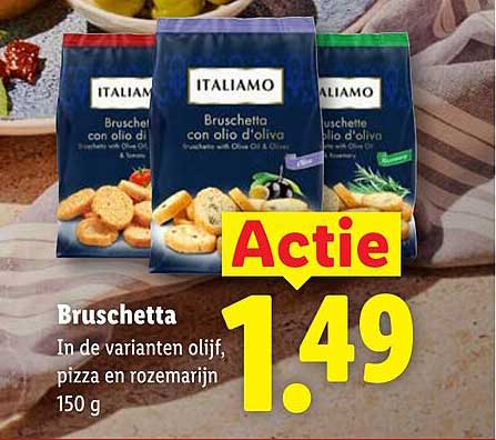 Bruschetta In de varianten olijf, pizza en rozemarijn 150 g Actie