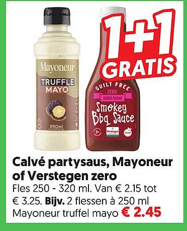 Calvé partysaus, Mayoneur of Verstegen zero 1+1 GRATIS