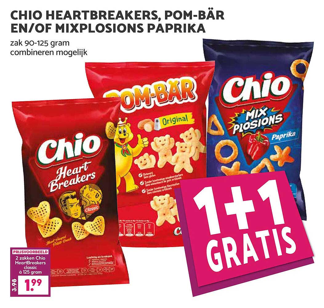 CHIO HEARTBREAKERS, POM-BÄR EN/OF MIXPLOSIONS PAPRIKA 1+1 GRATIS