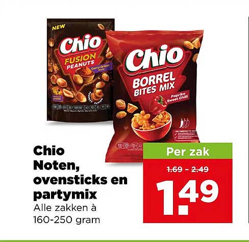 Chio Noten, ovensticks en partymix Alle zakken à 160-250 gram