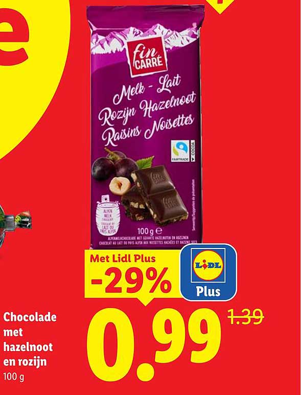 Chocolade met hazelnoot en rozijn 100 g