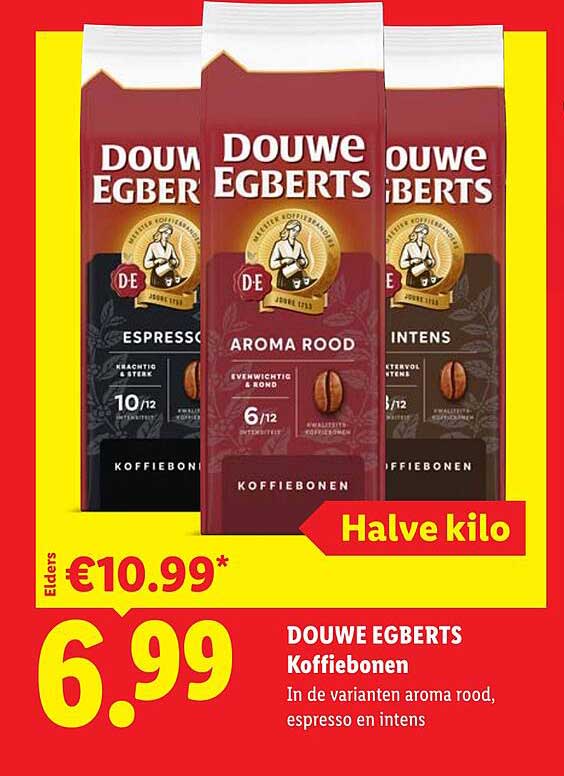 DOUWE EGBERTS Koffiebonen In de varianten aroma rood, espresso en intens Halve kilo
