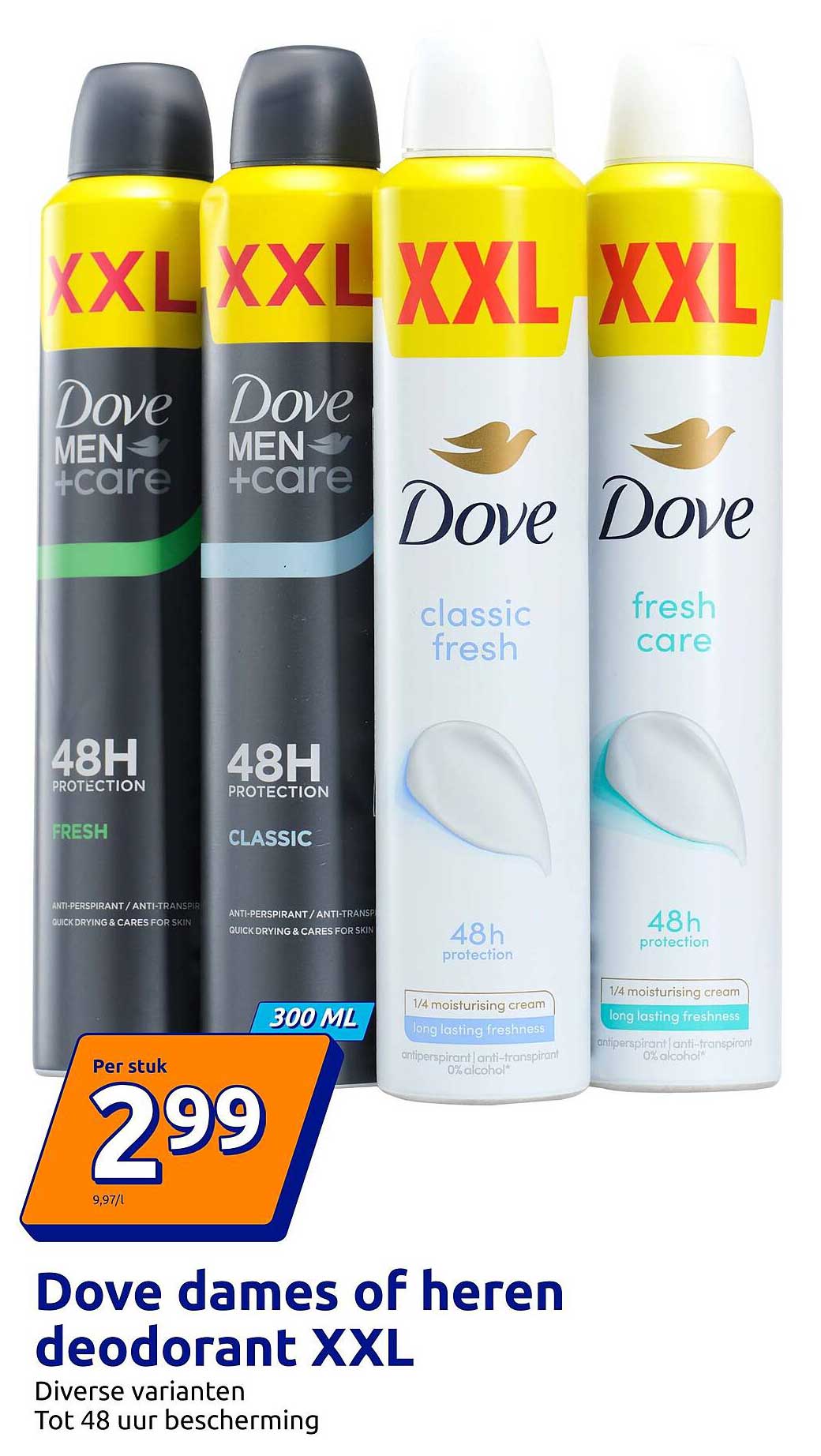 Dove dames of heren deodorant XXL