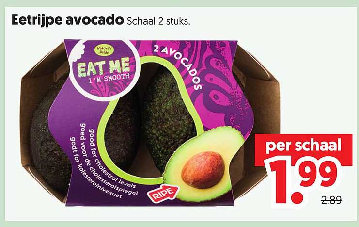 Eetrijpe avocado Schaal 2 stuks.