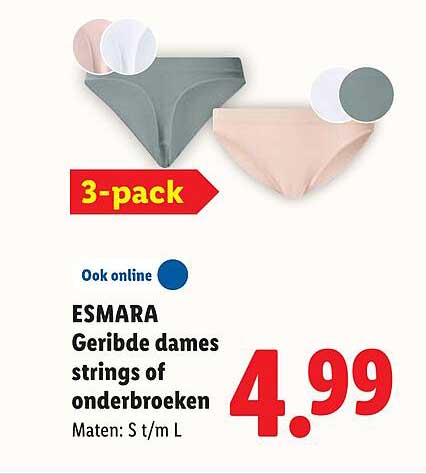ESMARA Geribde dames strings of onderbroeken 3-pack