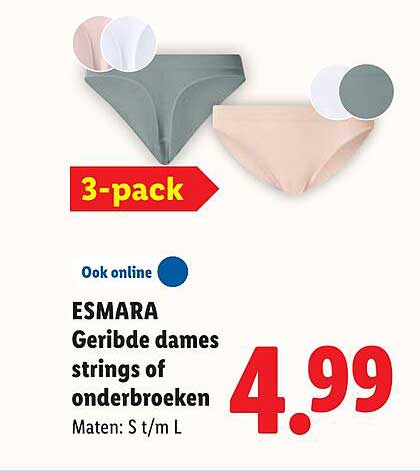 ESMARA Geribde dames strings of onderbroeken 3-pack