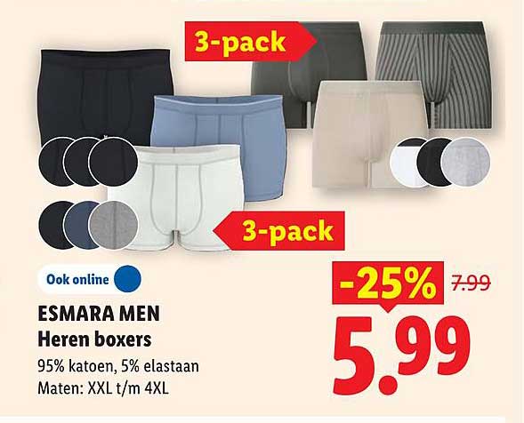 ESMARA MEN Heren boxers 3-pack -25%