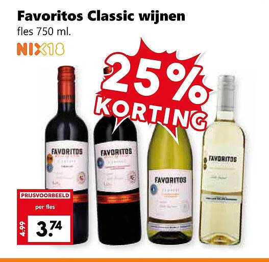 Favoritos Classic wijnen fles 750 ml. 25% KORTING
