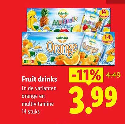 Fruit drinks In de varianten orange en multivitamine 14 stuks