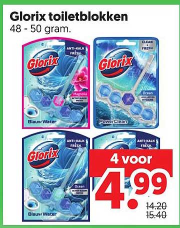 Glorix toiletblokken 48 - 50 gram. 4 voor 4.99