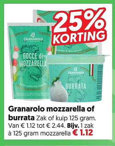 Granarolo mozzarella of burrata Zak of kuip 125 gram 25% KORTING