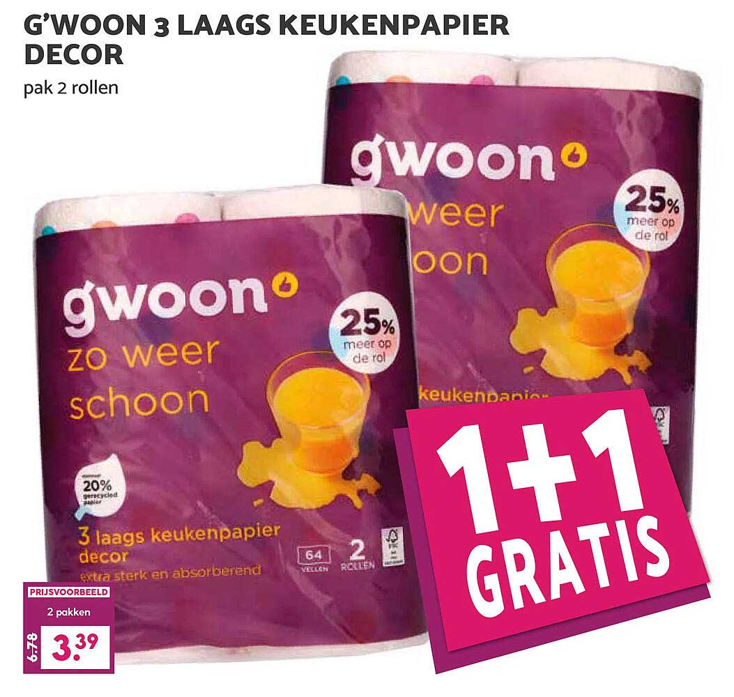 G'woon 3 laags keukenpapier decor 1+1 gratis
