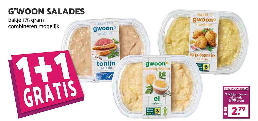 G'WOON SALADES 1+1 GRATIS