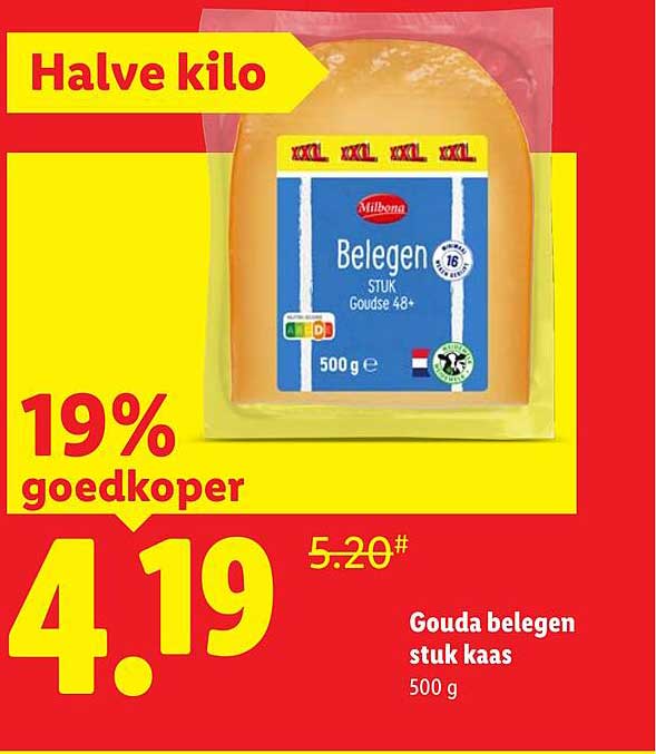 Halve kilo 19% goedkoper Gouda belegen stuk kaas 500 g