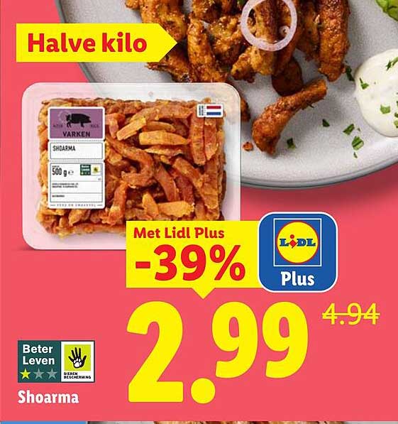 Halve kilo Shoarma Met Lidl Plus -39%
