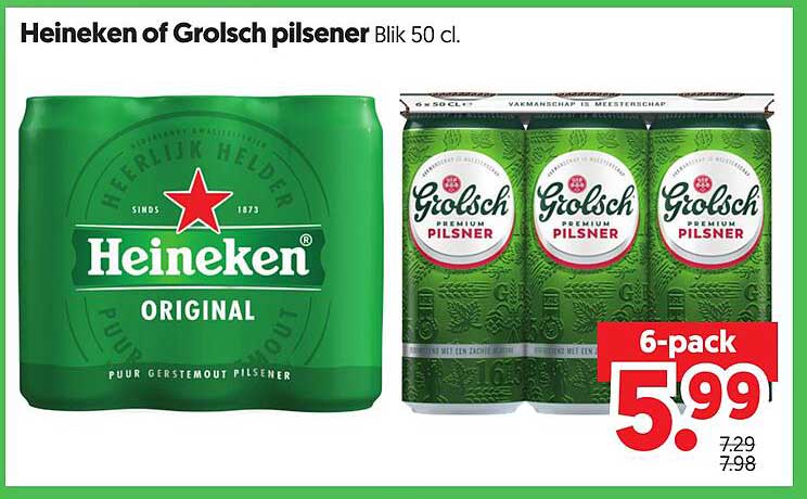 Heineken of Grolsch pilsener Blik 50 cl.