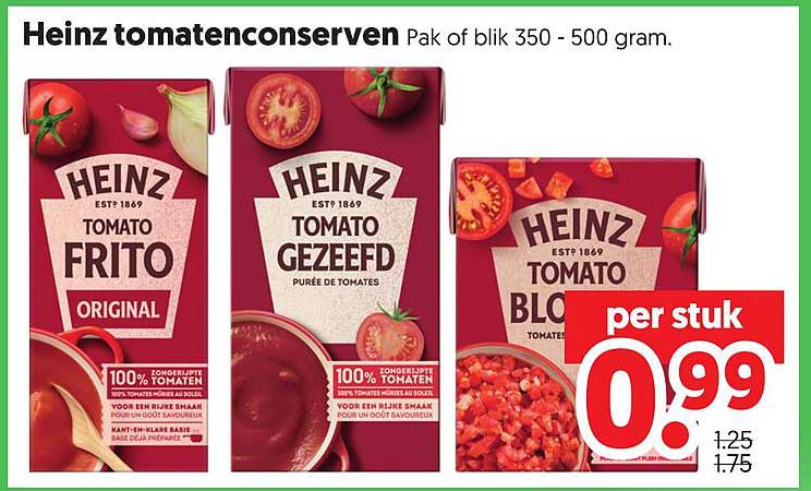 Heinz tomatenconserven Pak of blik 350 - 500 gram.