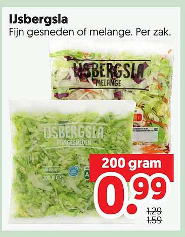 IJsbergsla Fijn gesneden of melange. Per zak.