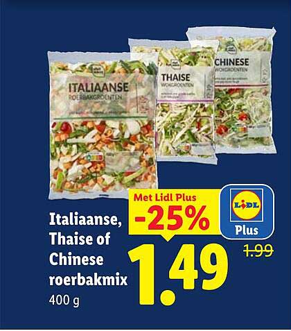 Italiaanse, Thaise of Chinese roerbakmix 400 g -25%