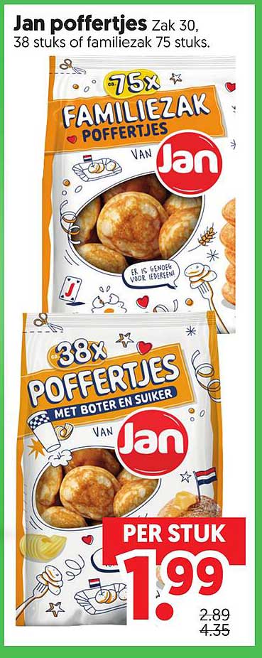 Jan poffertjes Zak 30, 38 stuks of familiezak 75 stuks. PER STUK