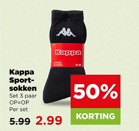Kappa Sportsokken Set 3 paar OP=OP Per set 50% KORTING