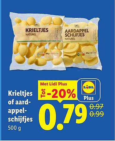 Krieltjes of aardappelschijfjes 500 g -20%