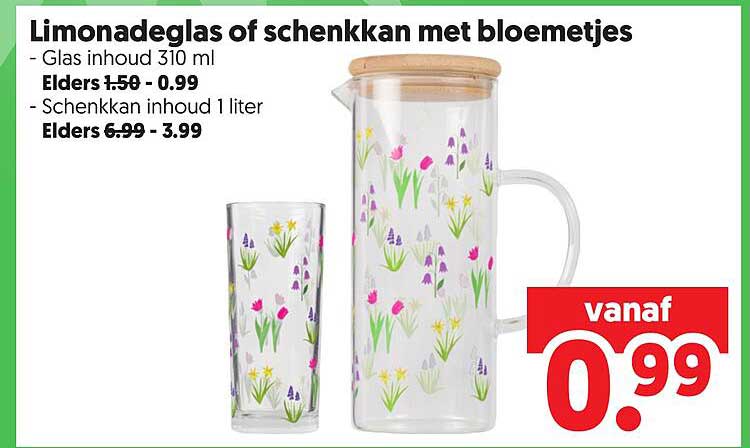 Limonadeglas of schenkkan met bloemetjes