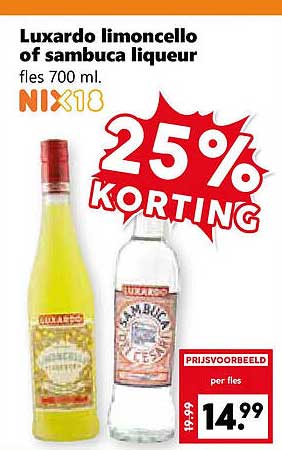 Luxardo limoncello of sambuca liqueur fles 700 ml. 25% KORTING