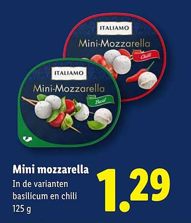 Mini mozzarella in de varianten basilicum en chili 125 g