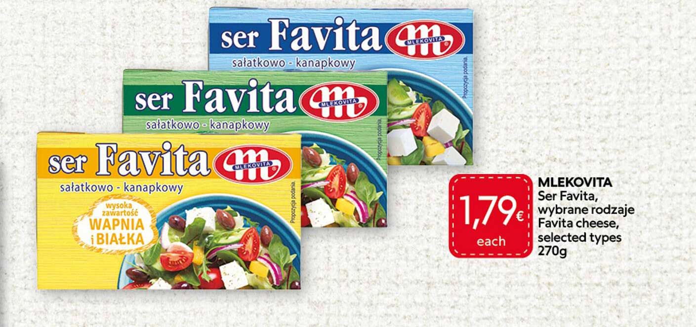 MLEKOVITA Ser Favita, wybrane rodzaje Favita cheese, selected types 270g