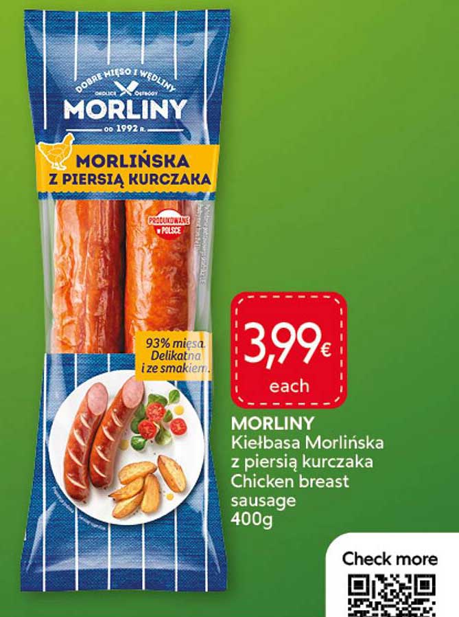 MORLINY Kiełbasa Morlińska z piersią kurczaka Chicken breast sausage 400g