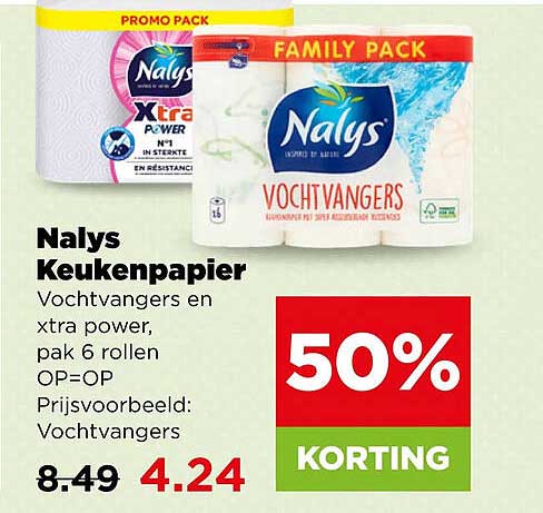 Nalys Keukenpapier Vochtvangers en extra power, pak 6 rollen OP=OP Prijsvoorbeeld: Vochtvangers 50% KORTING