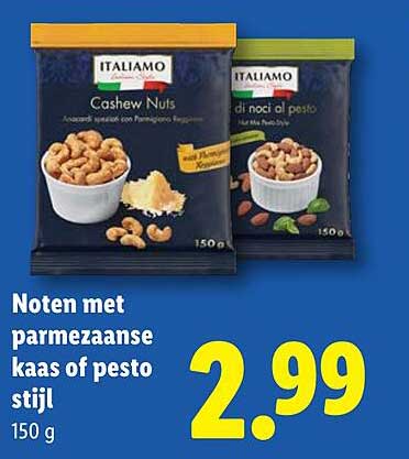 Noten met parmezaanse kaas of pesto stijl