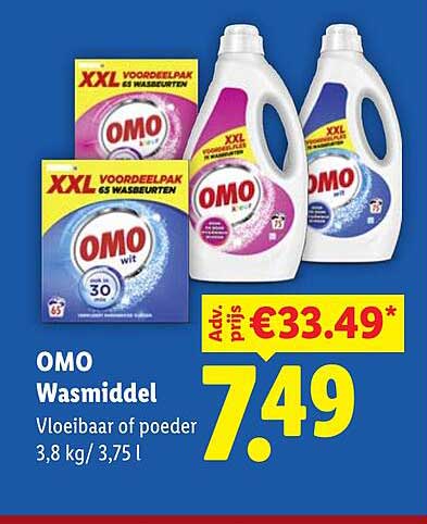 OMO Wasmiddel Vloeibaar of poeder 3,8 kg/ 3,75 l