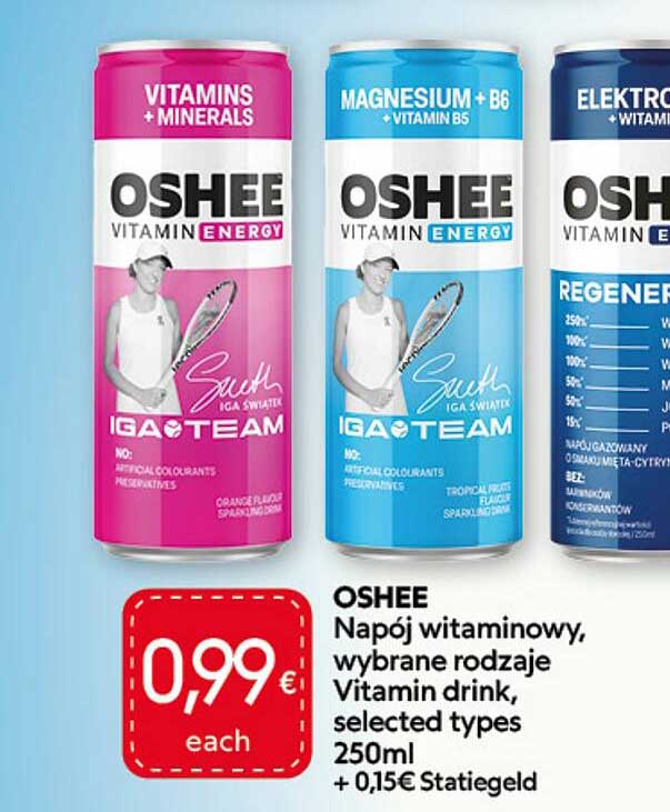 OSHEE Napój witaminowy, wybrane rodzaje Vitamin drink, selected types 250ml + 0,15€ Statiegeld