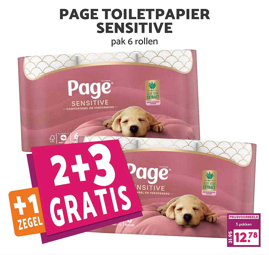 PAGE TOILETPAPIER SENSITIVE pak 6 rollen 2+3 GRATIS