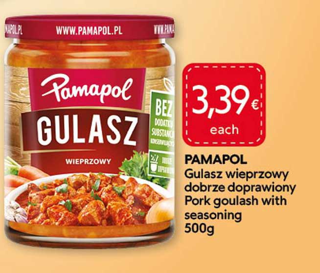PAMAPOL Gulasz wieprzowy dobrze doprawiony Pork goulash with seasoning 500g