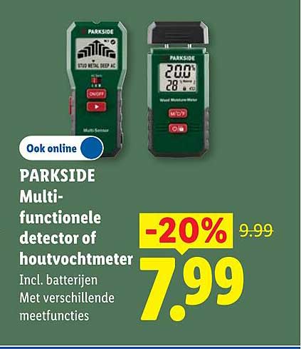 PARKSIDE Multi-functionele detector of houtvochtmeter Incl. batterijen Met verschillende meetfuncties -20%