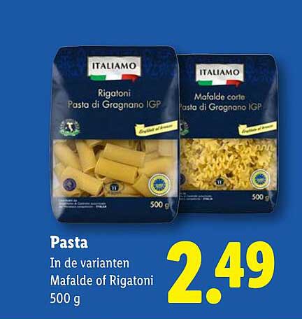 Pasta In de varianten Mafalde of Rigatoni 500 g
