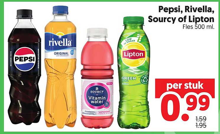Pepsi, Rivella, Sourcy of Lipton Fles 500 ml
