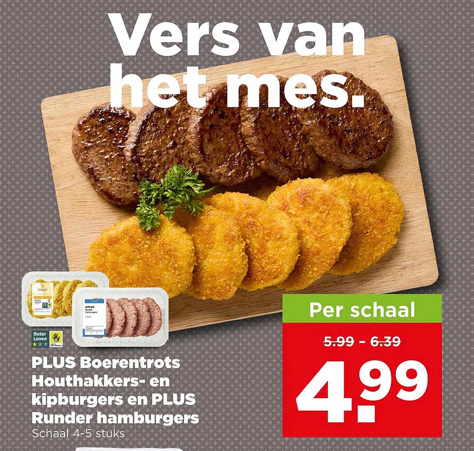 PLUS Boerentrots Houthakkers- en kipburgers en PLUS Runder hamburgers