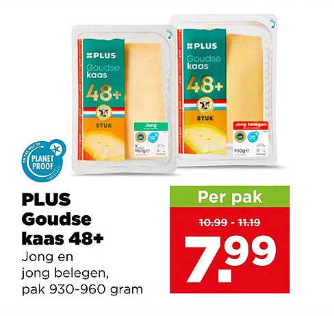 PLUS Goudse kaas 48+ Jong en jong belegen, pak 930-960 gram