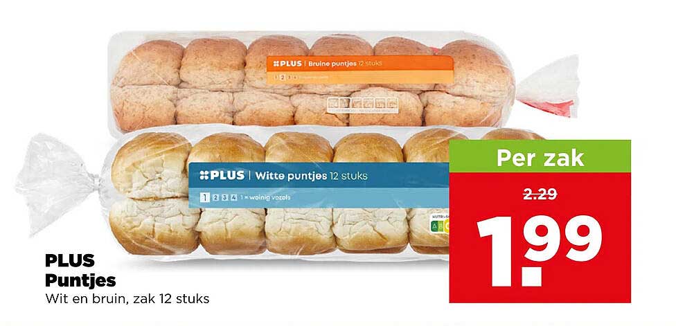 PLUS Puntjes Wit en bruin, zak 12 stuks