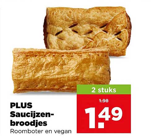 PLUS Saucijzenbroodjes Roomboter en vegan 2 stuks