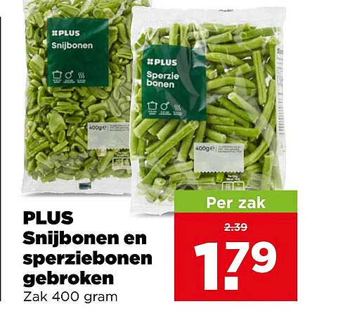 PLUS Snijbonen en sperziebonen gebroken Zak 400 gram