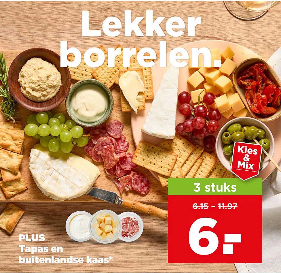 PLUS Tapas en buitenlandse kaas* Kies & Mix 3 stuks