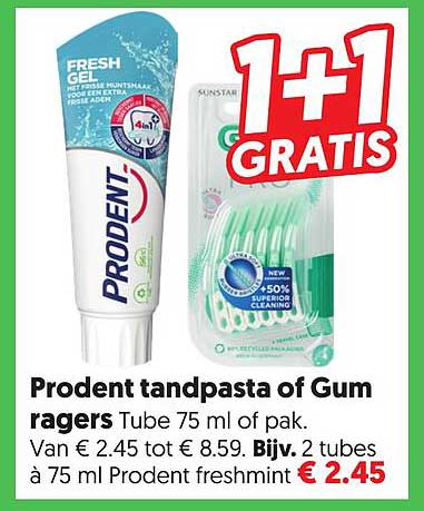 Prodent tandpasta of Gum ragers Tube 75 ml of pak. 1+1 gratis